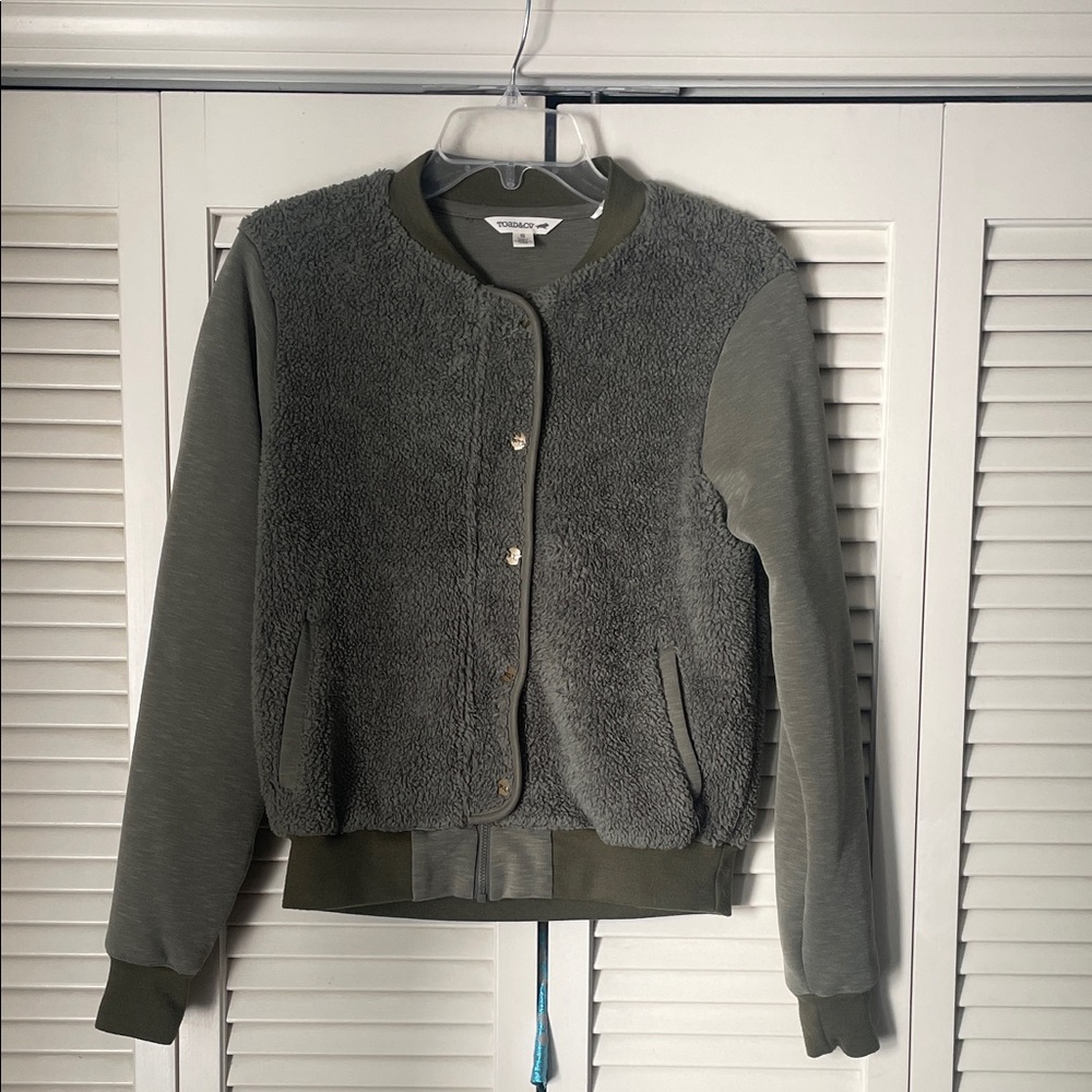 Toad&Co Allie fleece Jacket Sz S olive green snap/ zipper closure front pockets